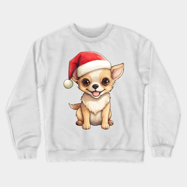 Chihuahua Dog in Santa Hat Crewneck Sweatshirt by Chromatic Fusion Studio